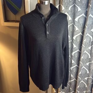 Banana Republic Silk Cashmere Sweater Charcoal Gray Quarter Button Up SZ M